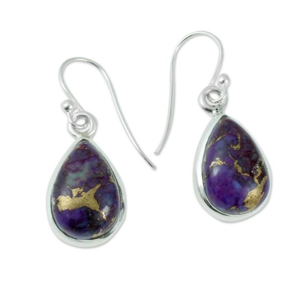 Alternate image for Purple Composite Turquoise on Sterling Silver Earrings Beautiful Goddess