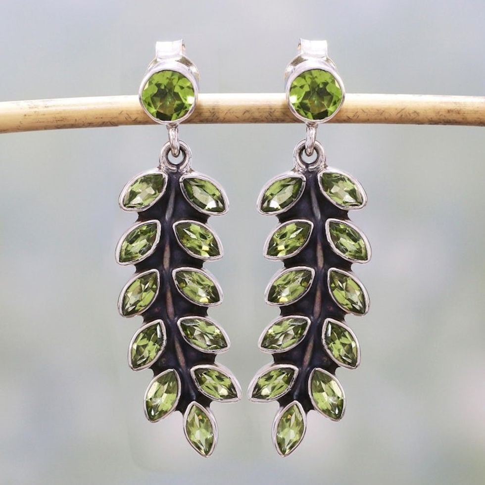 Artisan Crafted Sterling Silver and Peridot Earrings 'Summer Fern'