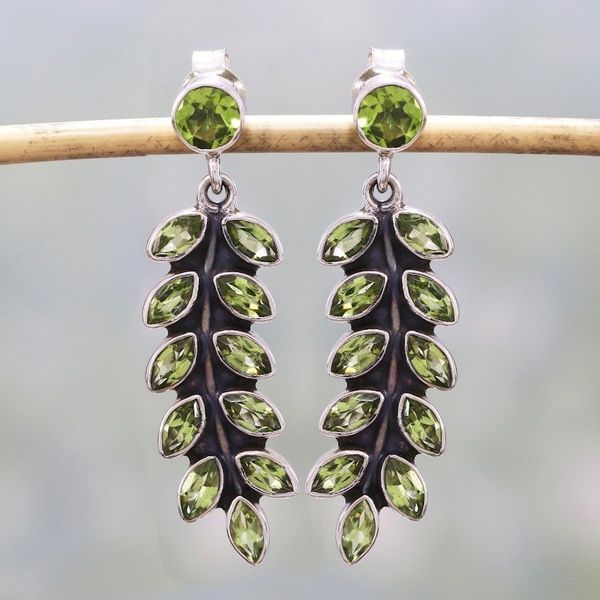 Alternate image for Artisan Crafted Sterling Silver and Peridot Earrings Summer Fern