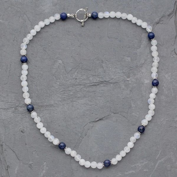 Alternate image for Rainbow Moonstone and Lapis Lazuli Beaded Necklace Jaipur Skies