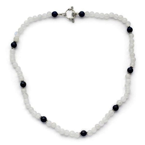 Alternate image for Rainbow Moonstone and Lapis Lazuli Beaded Necklace Jaipur Skies