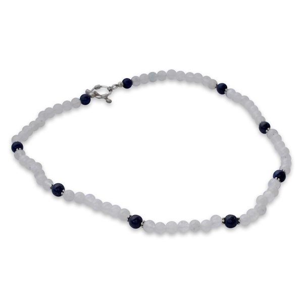 Alternate image for Rainbow Moonstone and Lapis Lazuli Beaded Necklace Jaipur Skies