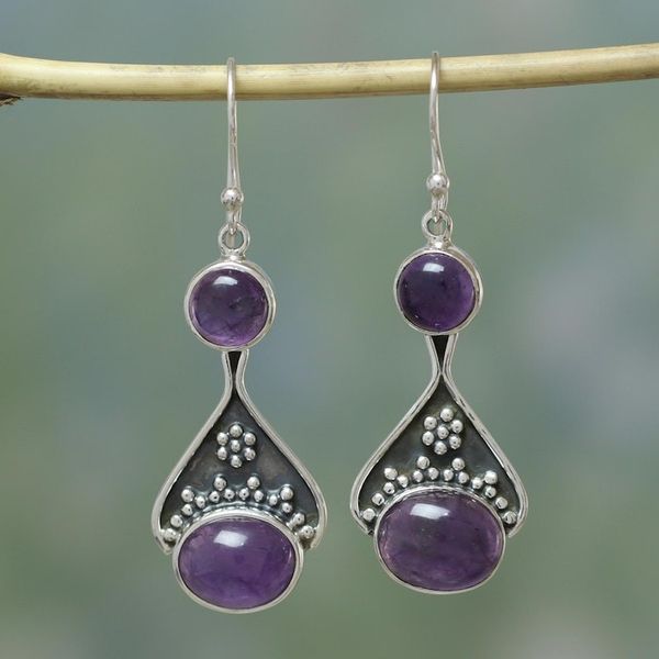 Alternate image for India Floral Jewelry Sterling Silver and Amethyst Earrings Mystic Renewal