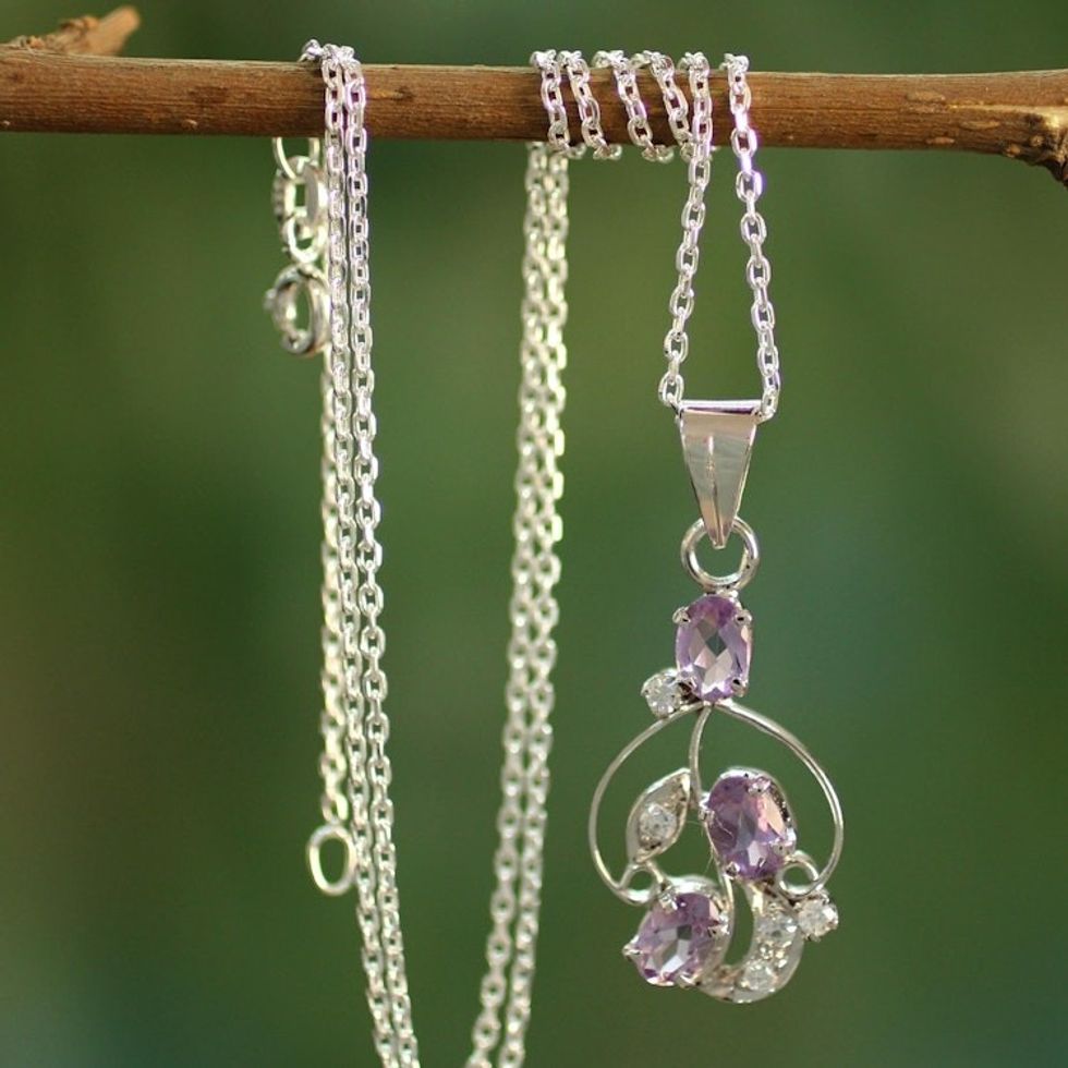 Hand Crafted Sterling Silver and Amethyst Necklace 'Wine Delight'
