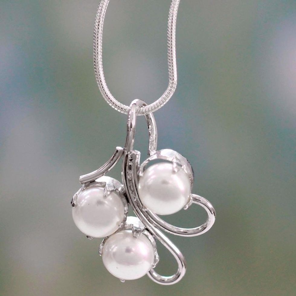 Unique Bridal Jewelry Sterling Silver Pearl Necklace 'Angelic Trio'