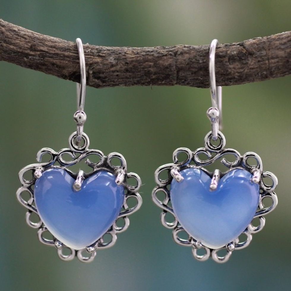 Fair Trade Jewelry Sterling Silver with Chalcedony Hearts 'Harmony of Love'