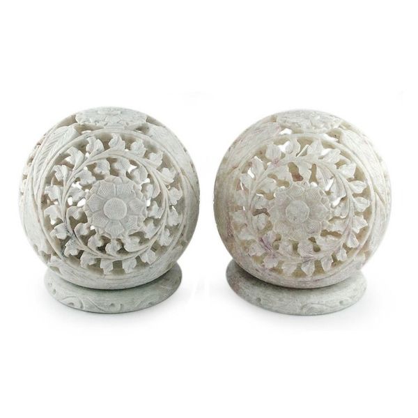 Alternate image for Hand Carved Jali Soapstone Candle Holders Pair World is a Flower