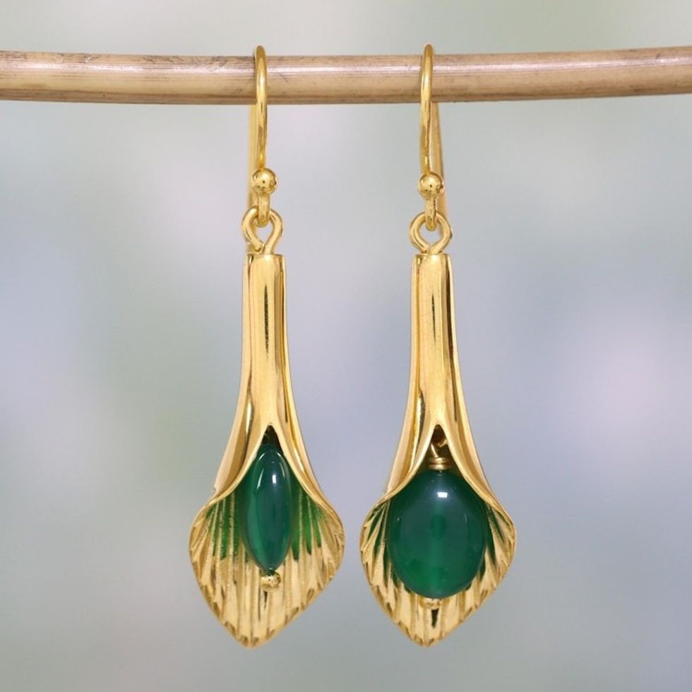 Gold Vermeil and Onyx Dangle Earrings 'Secret Lilies'