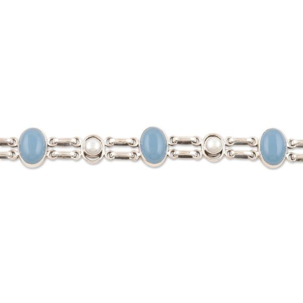 Alternate image for Chalcedony and Pearl Handmade Sterling Silver Link Bracelet Jaipur Sky