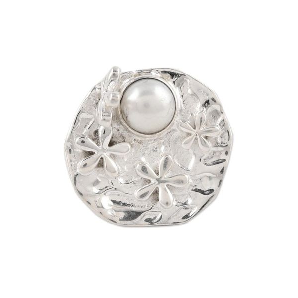 Alternate image for Unique Floral Sterling Silver and Pearl Cocktail Ring Moonlit Splendor