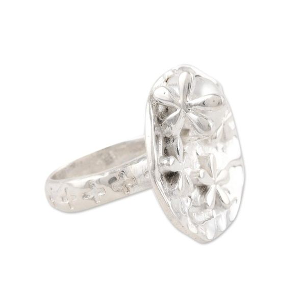 Alternate image for Unique Floral Sterling Silver and Pearl Cocktail Ring Moonlit Splendor