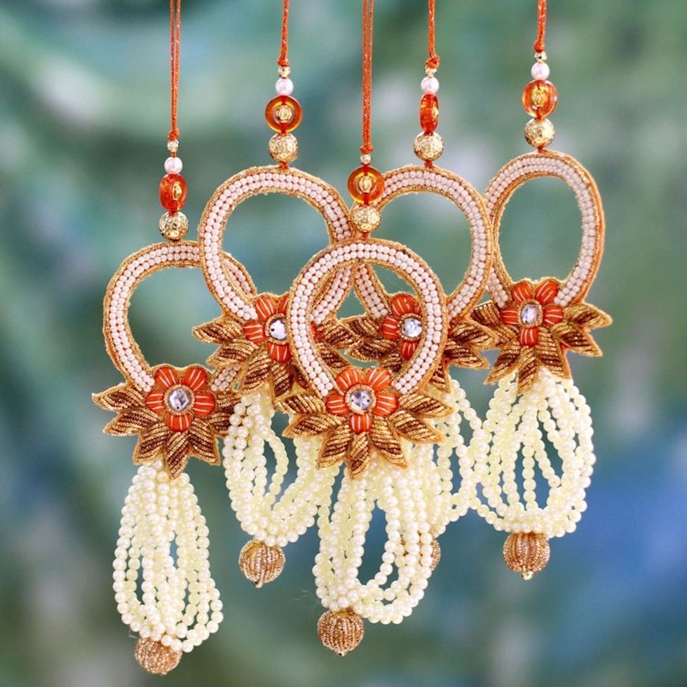 Beaded ornaments Set of 5 'Kolkata Mistletoe'