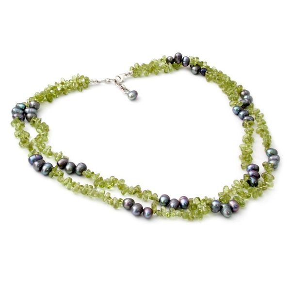 Alternate image for Pearl and peridot strand necklace Opulent Lime