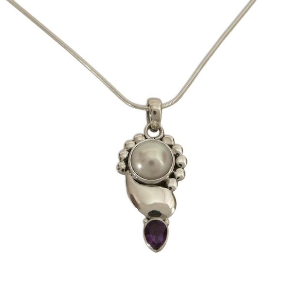 Alternate image for Pearl and Amethyst Pendant on Sterling Silver Necklace Rajasthan Glory