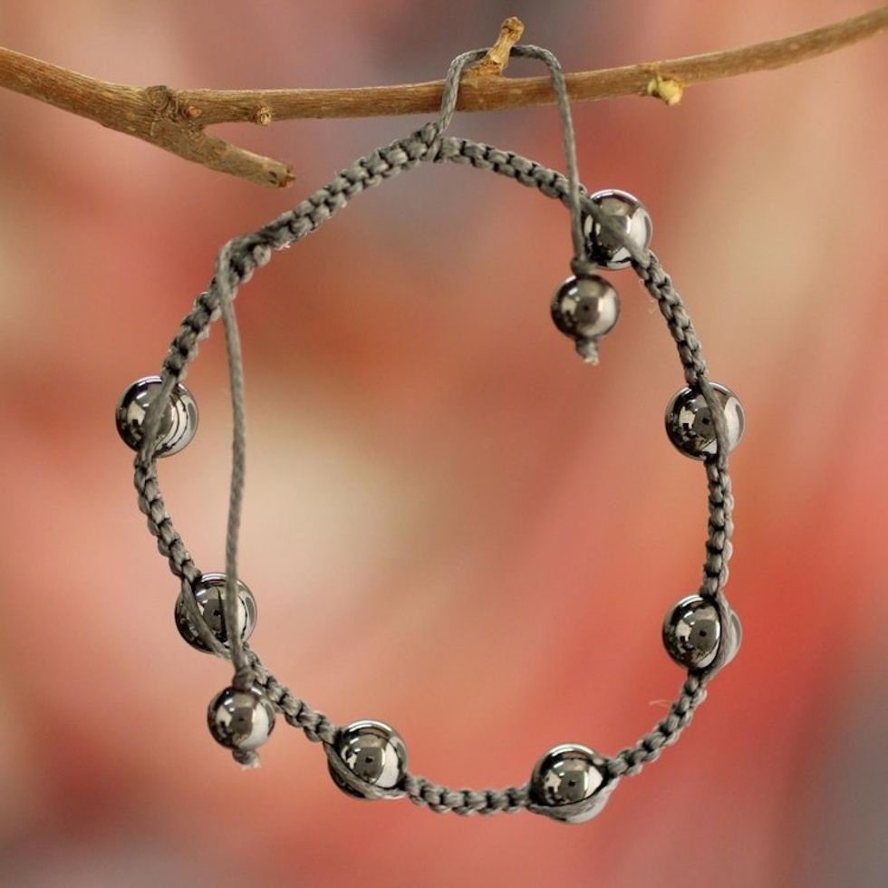 Artisan Crafted Hematite Indian Shambhala-style Bracelet 'Blissful Relationships'