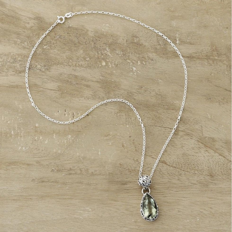 Hand Made Jewelry Prasiolite and Sterling Silver Necklace 'Verdant Mist'