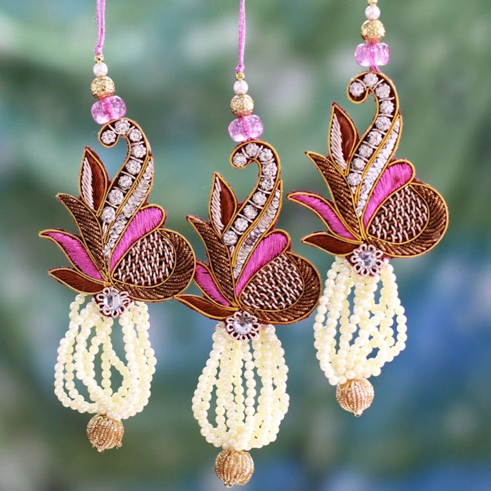 Beaded ornaments Set of 3 'Kolkata Jewel'