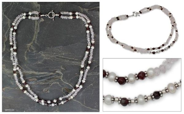 Alternate image for Rose quartz and garnet strand necklace All About Love