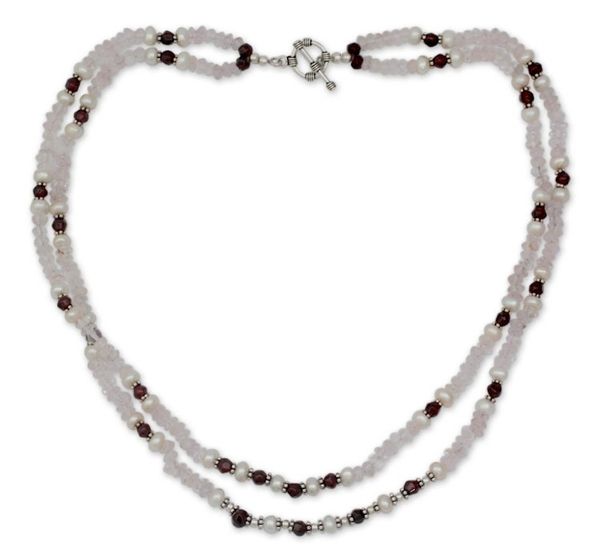 Alternate image for Rose quartz and garnet strand necklace All About Love