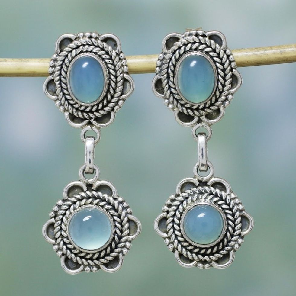 Chalcedony dangle earrings 'Sky Blossom'