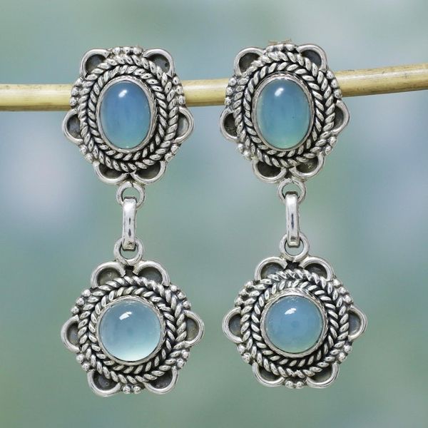 Alternate image for Chalcedony dangle earrings Sky Blossom