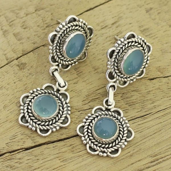 Alternate image for Chalcedony dangle earrings Sky Blossom