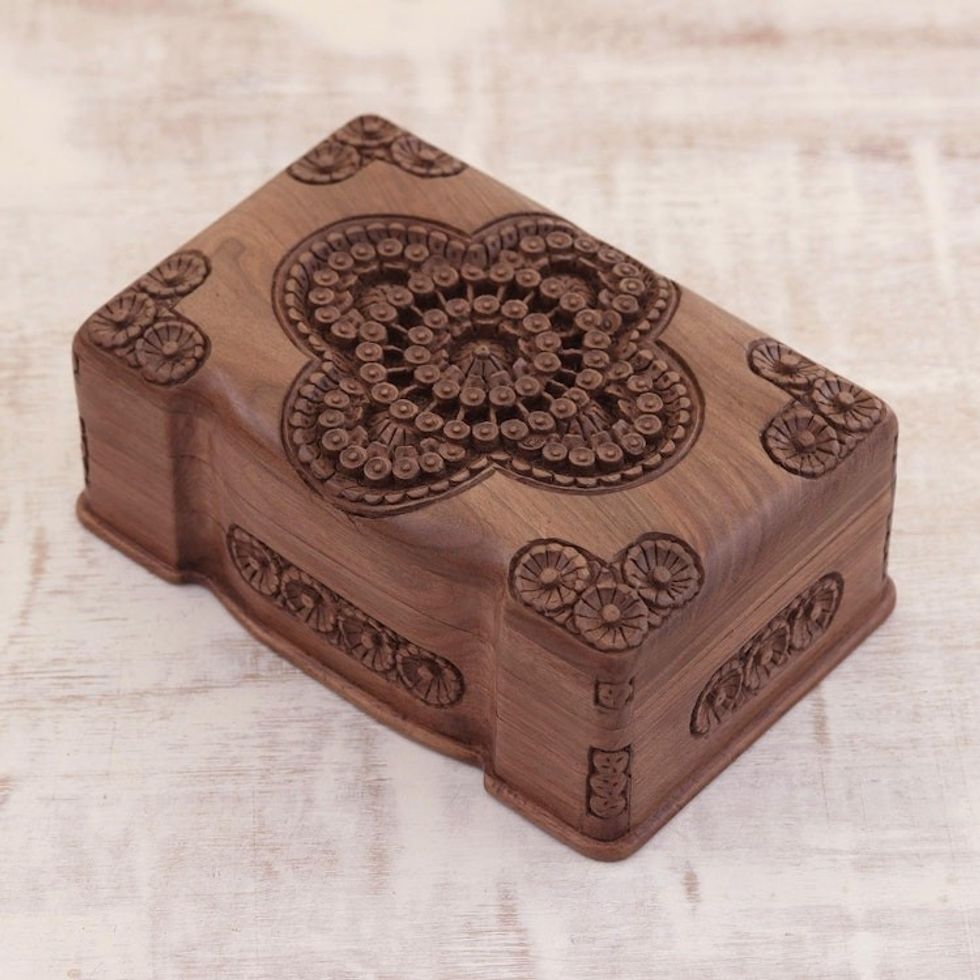 Floral Wood Jewelry Box 'Florid Cameo'