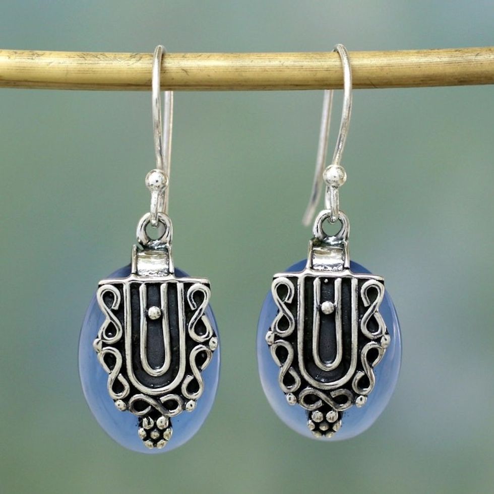 Chalcedony and Sterling Silver Earrings Indian Jewelry 'Morning Dew'