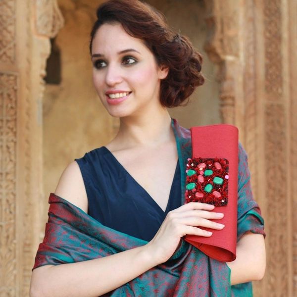 Alternate image for Beaded clutch handbag Red Radiance