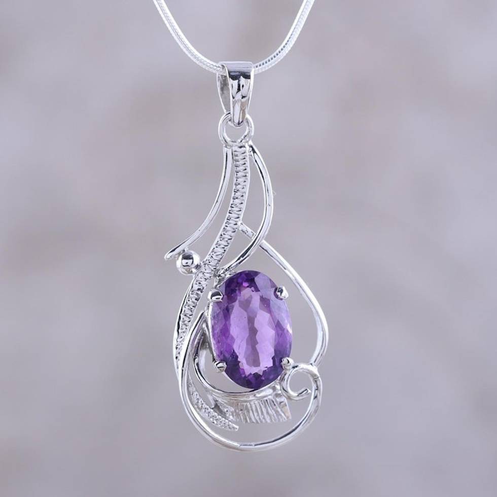 Amethyst and Sterling Silver Fair Trade Necklace 'Sweet Sonnet'