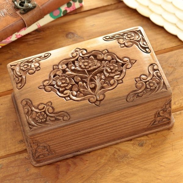 Alternate image for Handcrafted Indian Floral Wood Jewelry Box Mesmerizing Bouquets