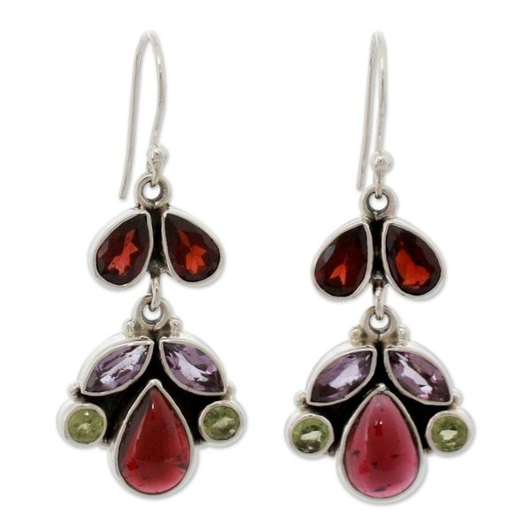 Alternate image for Garnet and amethyst dangle earrings Elegance