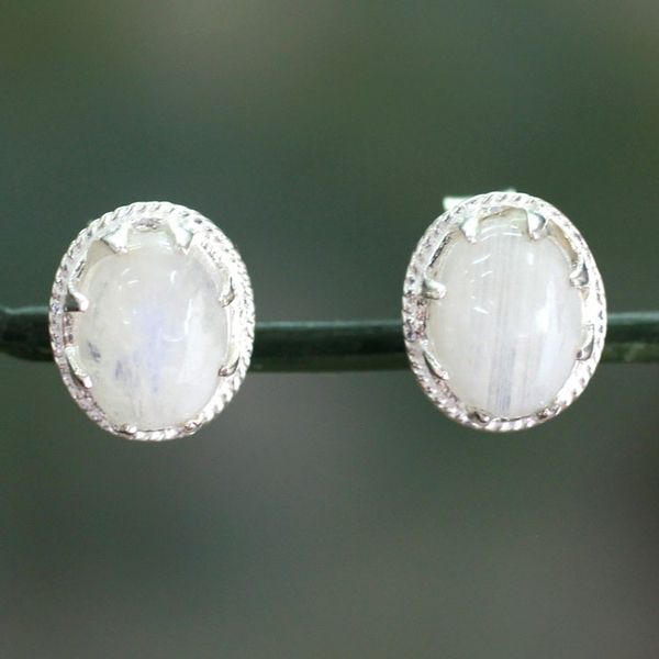 Alternate image for Rainbow Moonstone Stud Earrings Morning Frost