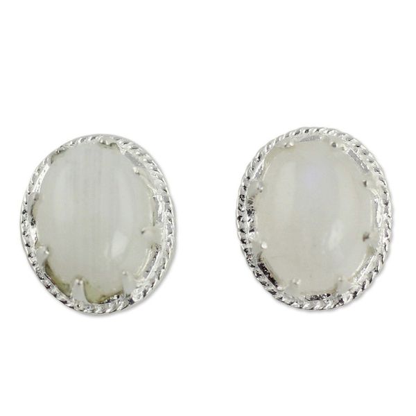 Alternate image for Rainbow Moonstone Stud Earrings Morning Frost