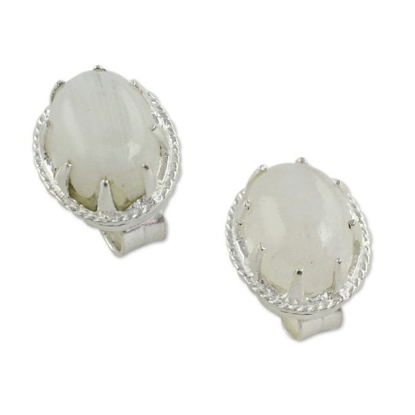 Alternate image for Rainbow Moonstone Stud Earrings Morning Frost