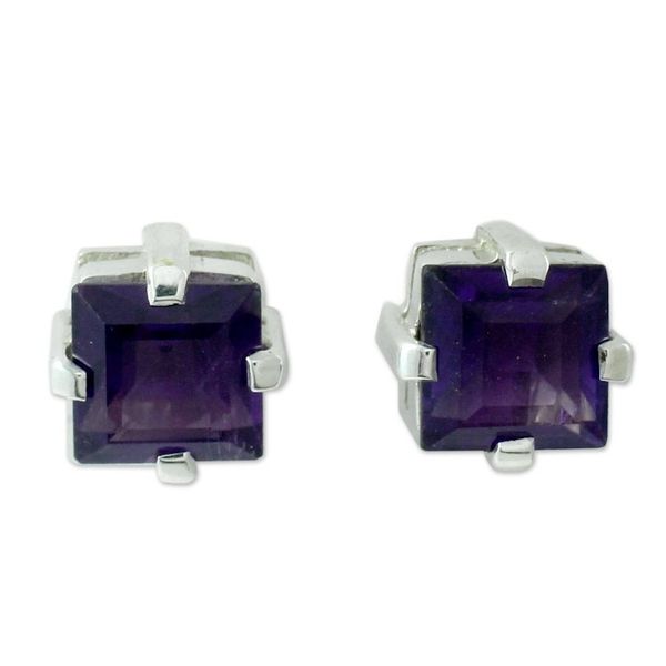 Alternate image for Sterling Silver and Amethyst Stud Earrings India Charm