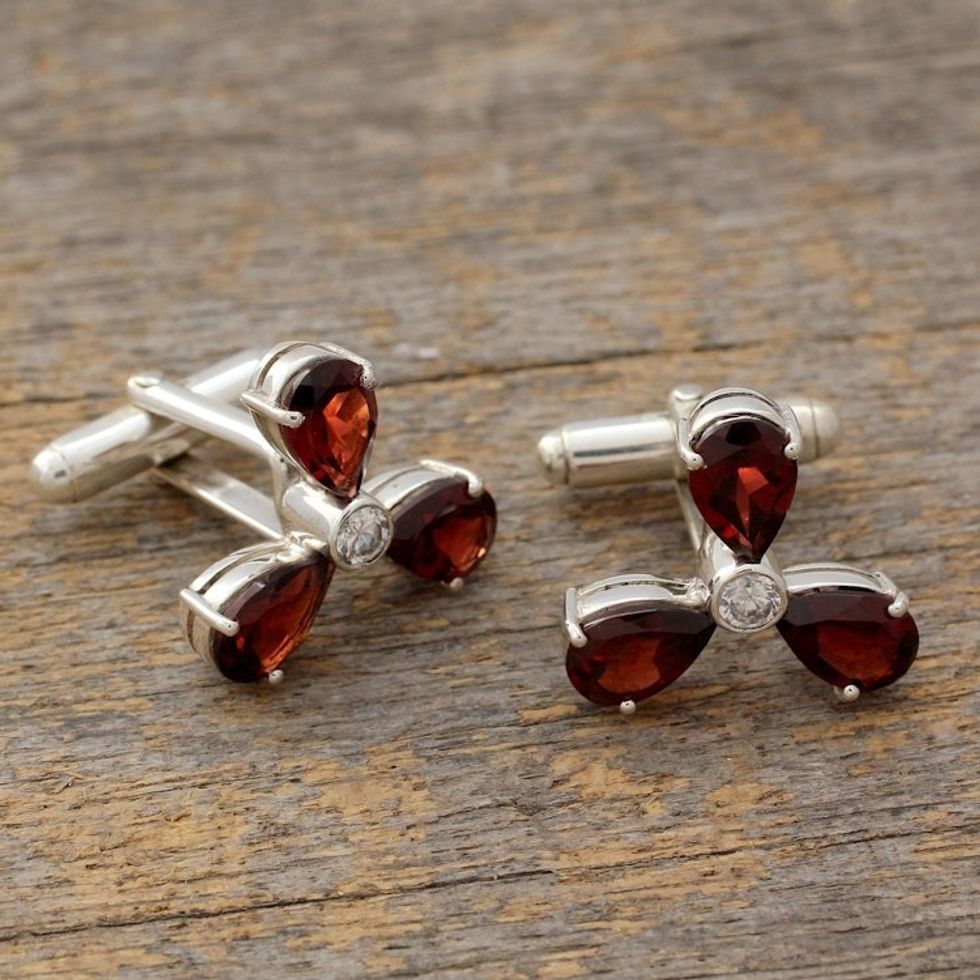 Men's Sterling Silver Cubic Zirconia Garnet Cufflinks 'Bold Scarlet'