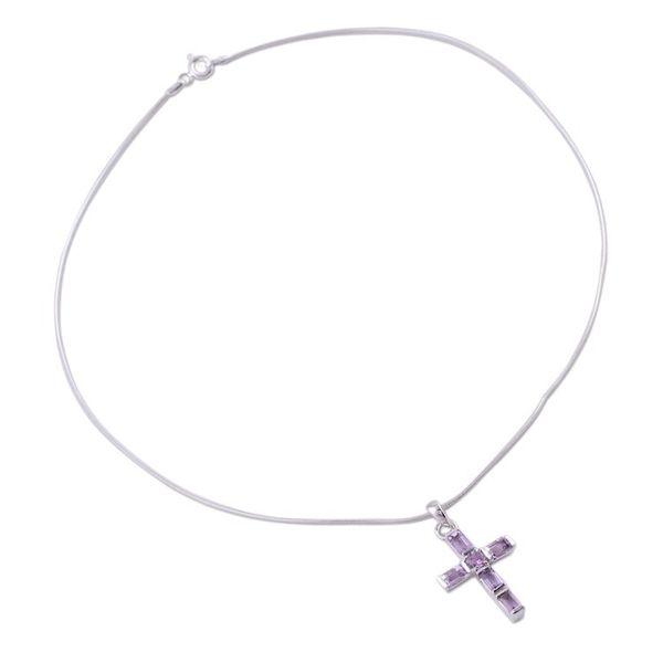 Alternate image for Amethyst Cross on Sterling Silver Necklace Religious Jewelry Lilac Cross