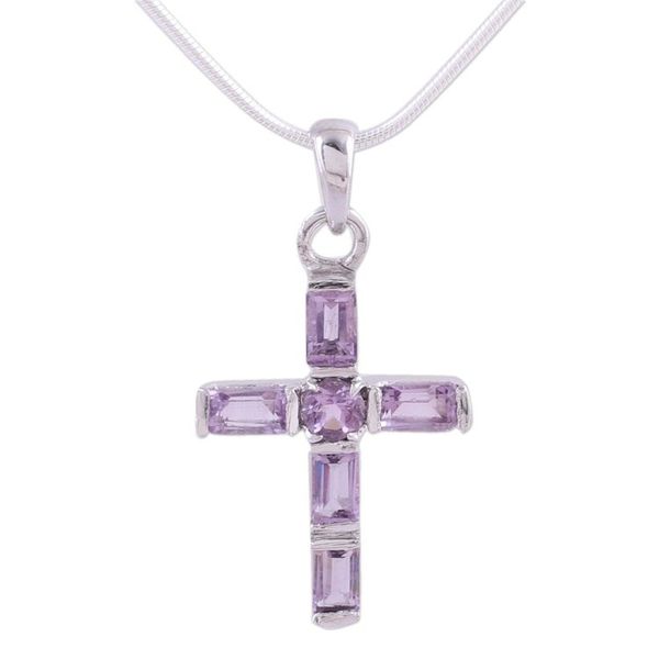 Alternate image for Amethyst Cross on Sterling Silver Necklace Religious Jewelry Lilac Cross