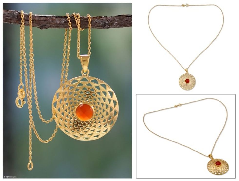 Gold Vermeil and Orange Onyx Necklace Indian Jewelry 'Jaipur Sun'