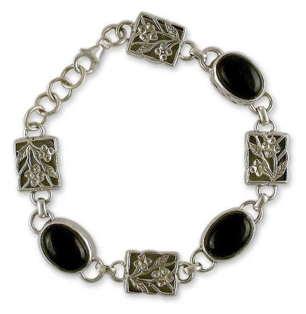 Alternate image for Artist Sterling Silver and Onyx Bracelet India Jewelry Summer Night
