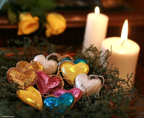 Alternate image for Indian Hand Made Heart Shaped Ornaments Set of 10 Sparkling Hearts