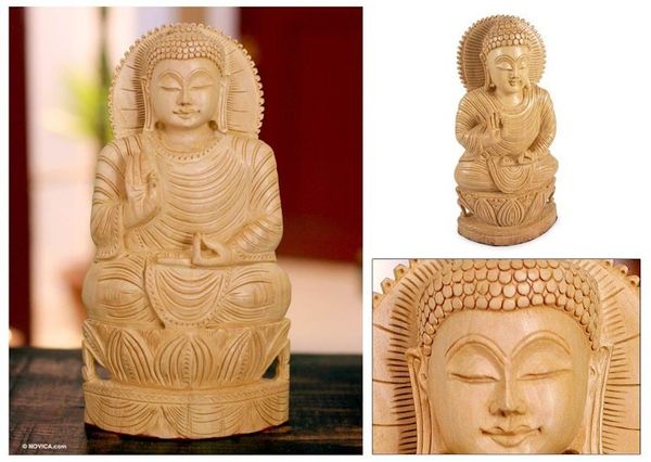 Alternate image for Artisan Crafted Buddhism Wood Sculpture Serene Lord Buddha