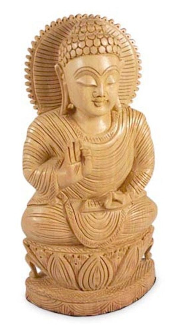 Alternate image for Artisan Crafted Buddhism Wood Sculpture Serene Lord Buddha