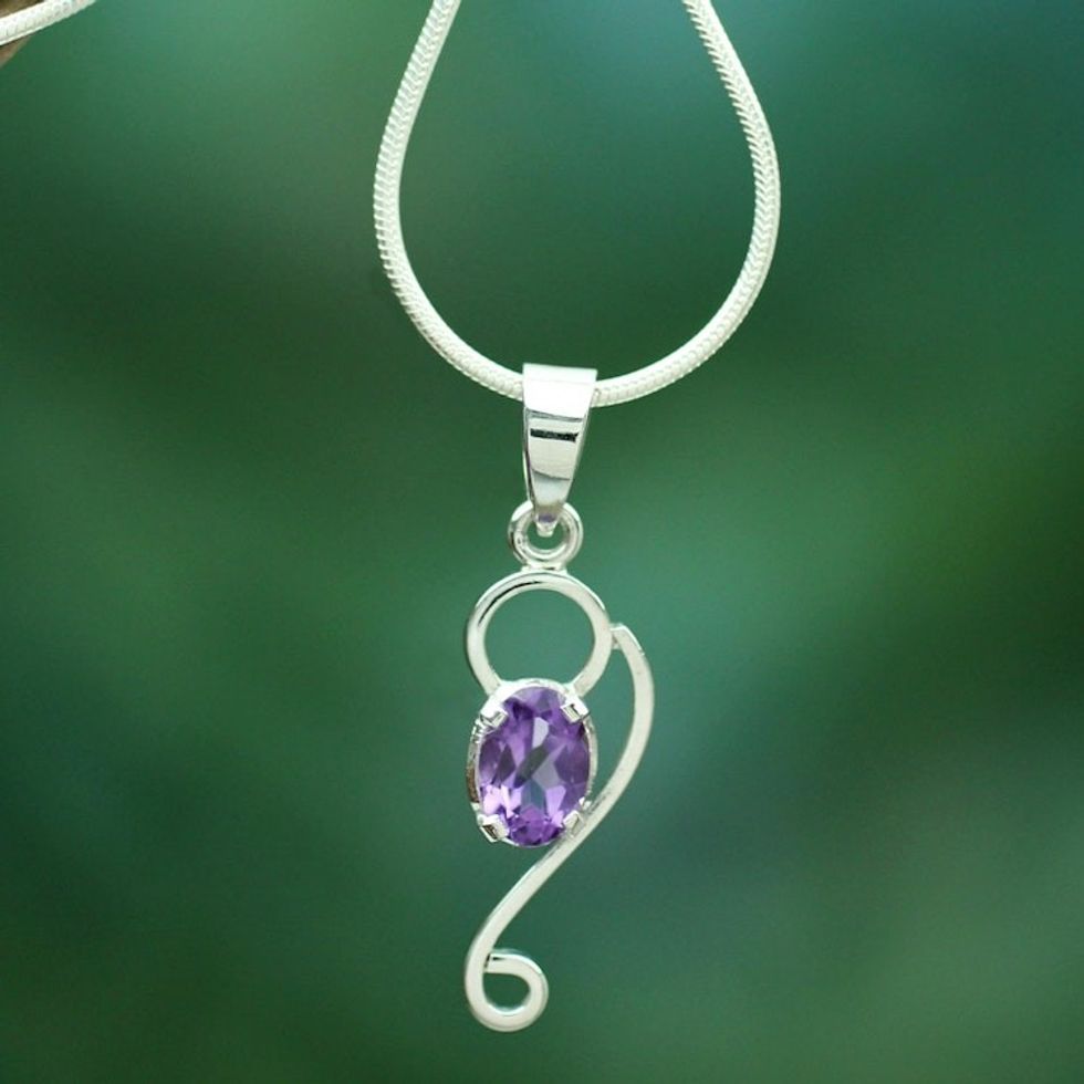Amethyst Jewelry Necklace with Sterling Silver 'Spiritual Love'