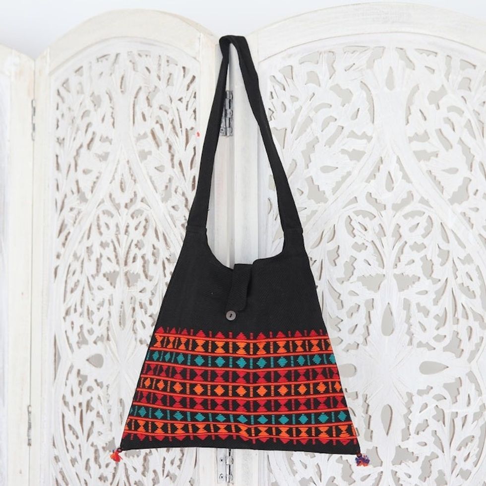 Embroidered Cotton Shoulder Bag 'Vibrant Tease'