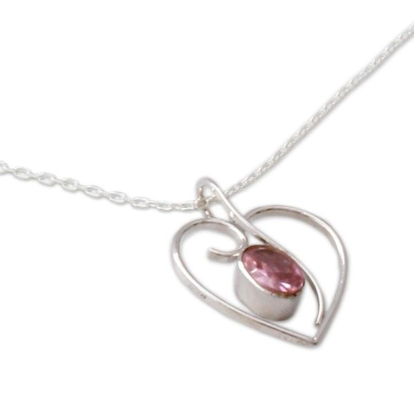 Alternate image for Heart Jewelry Necklace in Sterling Silver and Pink CZ Pink Romance