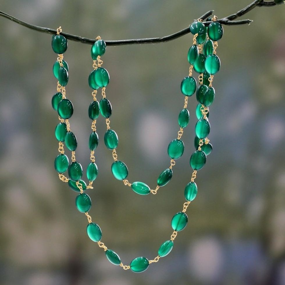 Handmade Vermeil Beaded Onyx Necklace 'Connections'
