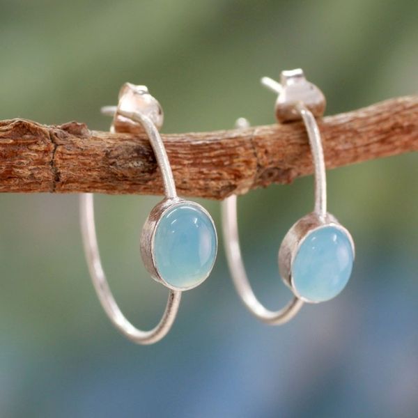 Alternate image for Modern Minimalist Chalcedony Earrings Contemporary