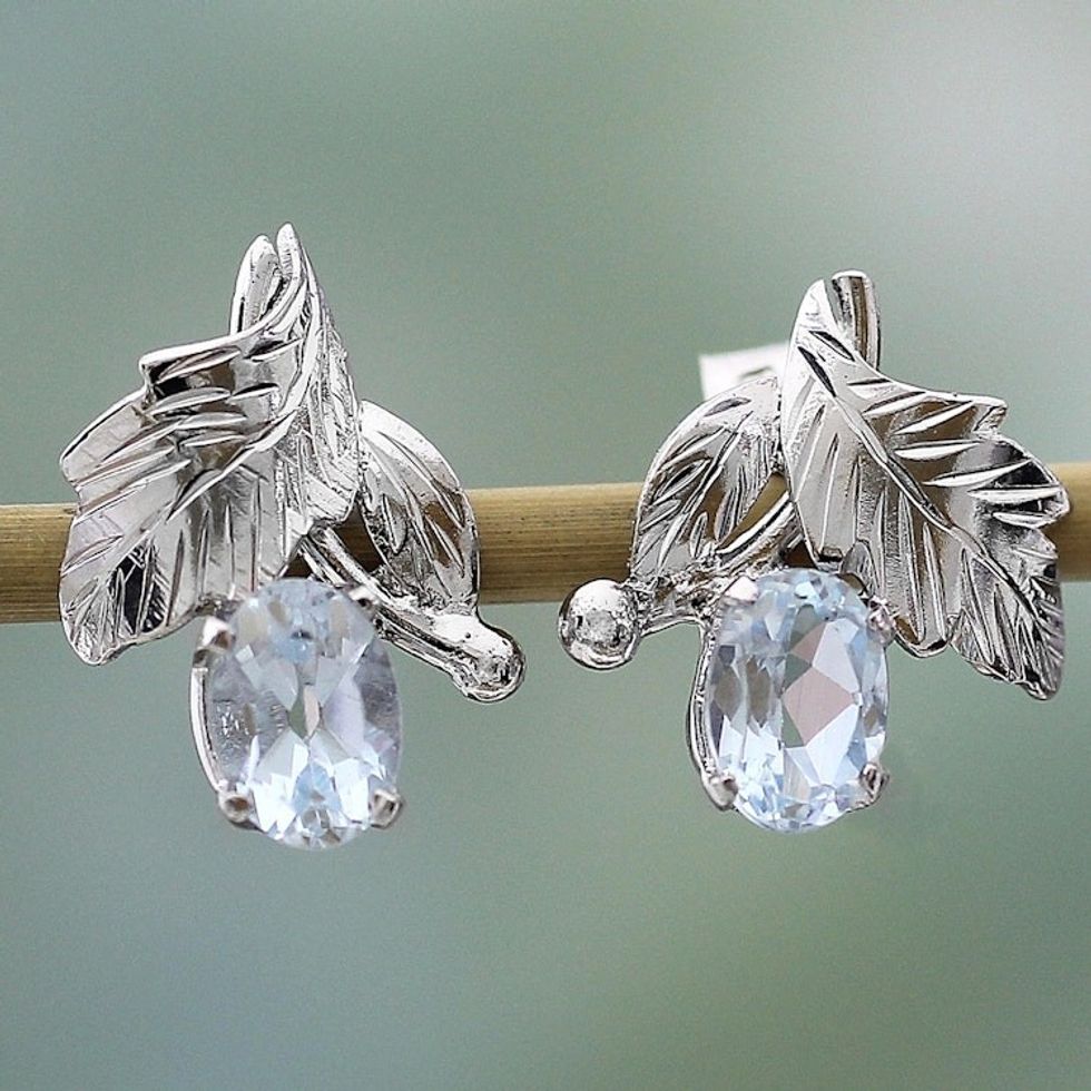 Fair Trade Blue Topaz and Silver Earrings 'Sky Blossom'